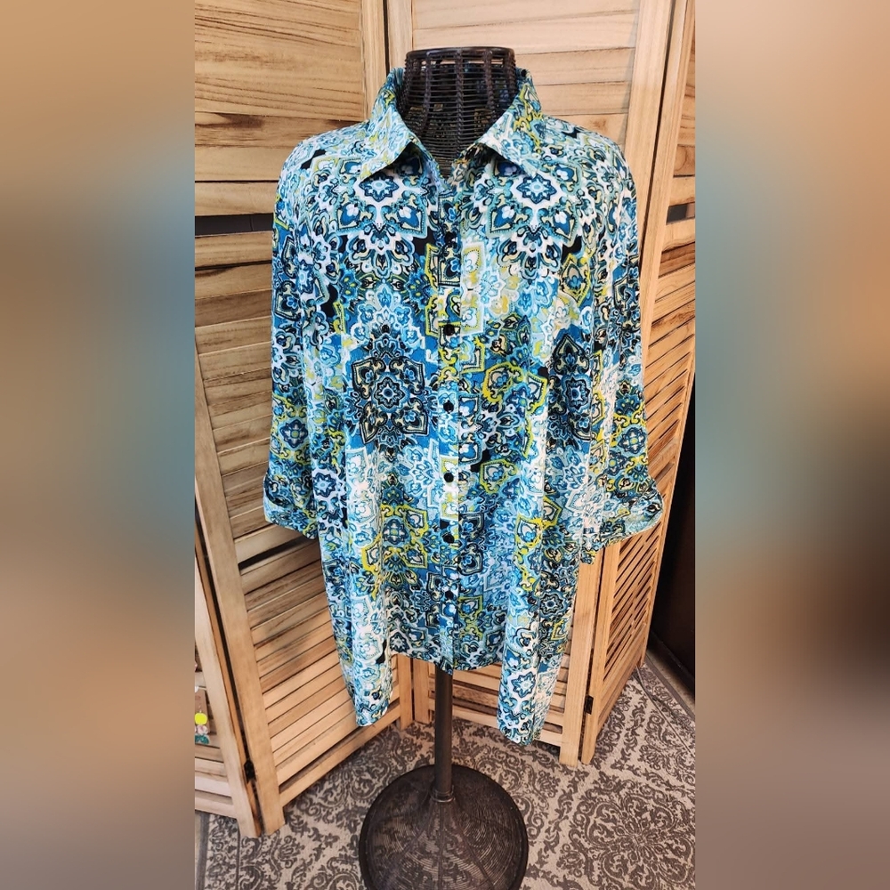 Catherines 3/4 Sleeve Button-up Blouse Sz 3X